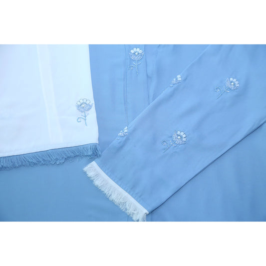 Formal Abaya - Sky blue and White