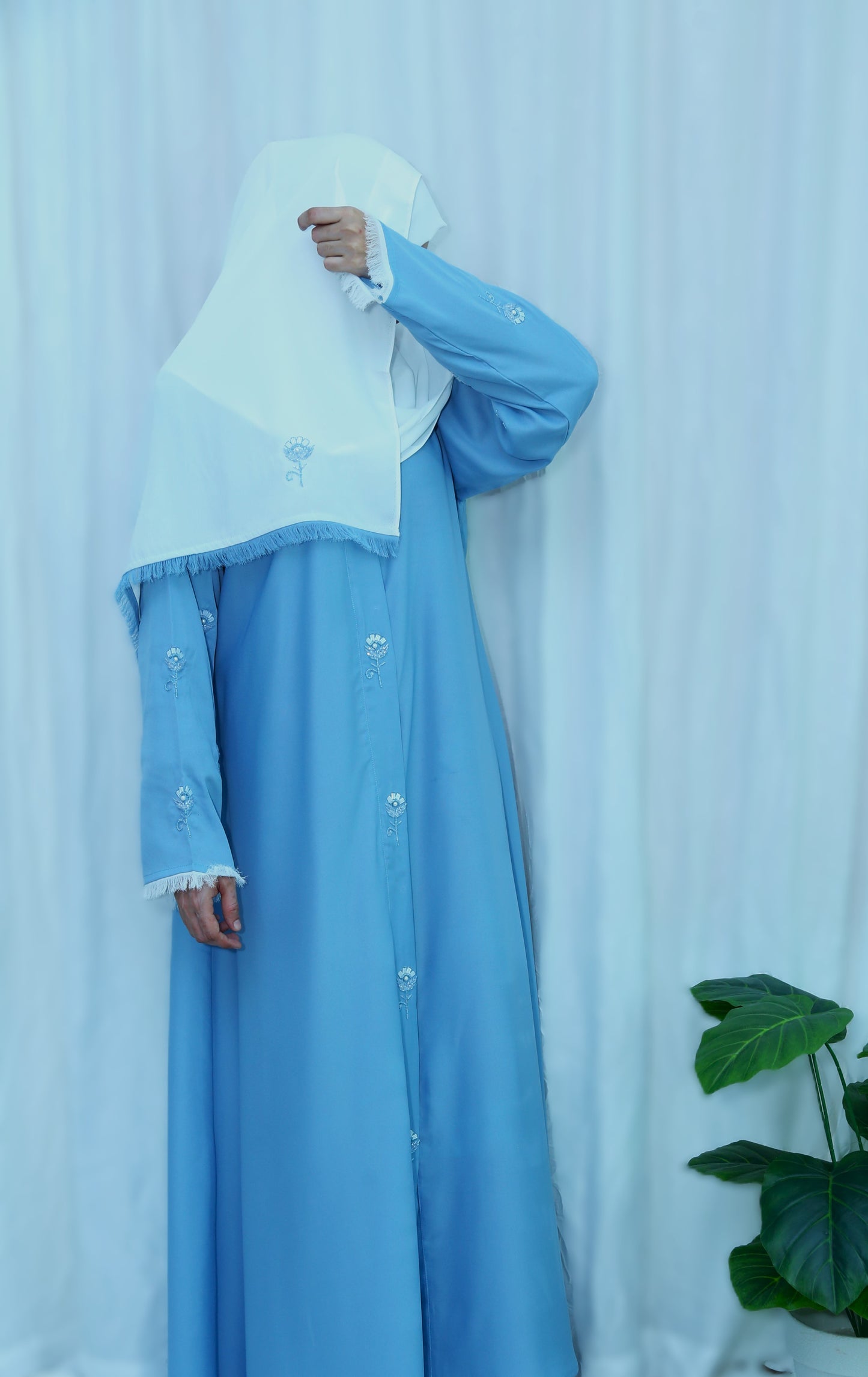 Formal Abaya - Sky blue and White