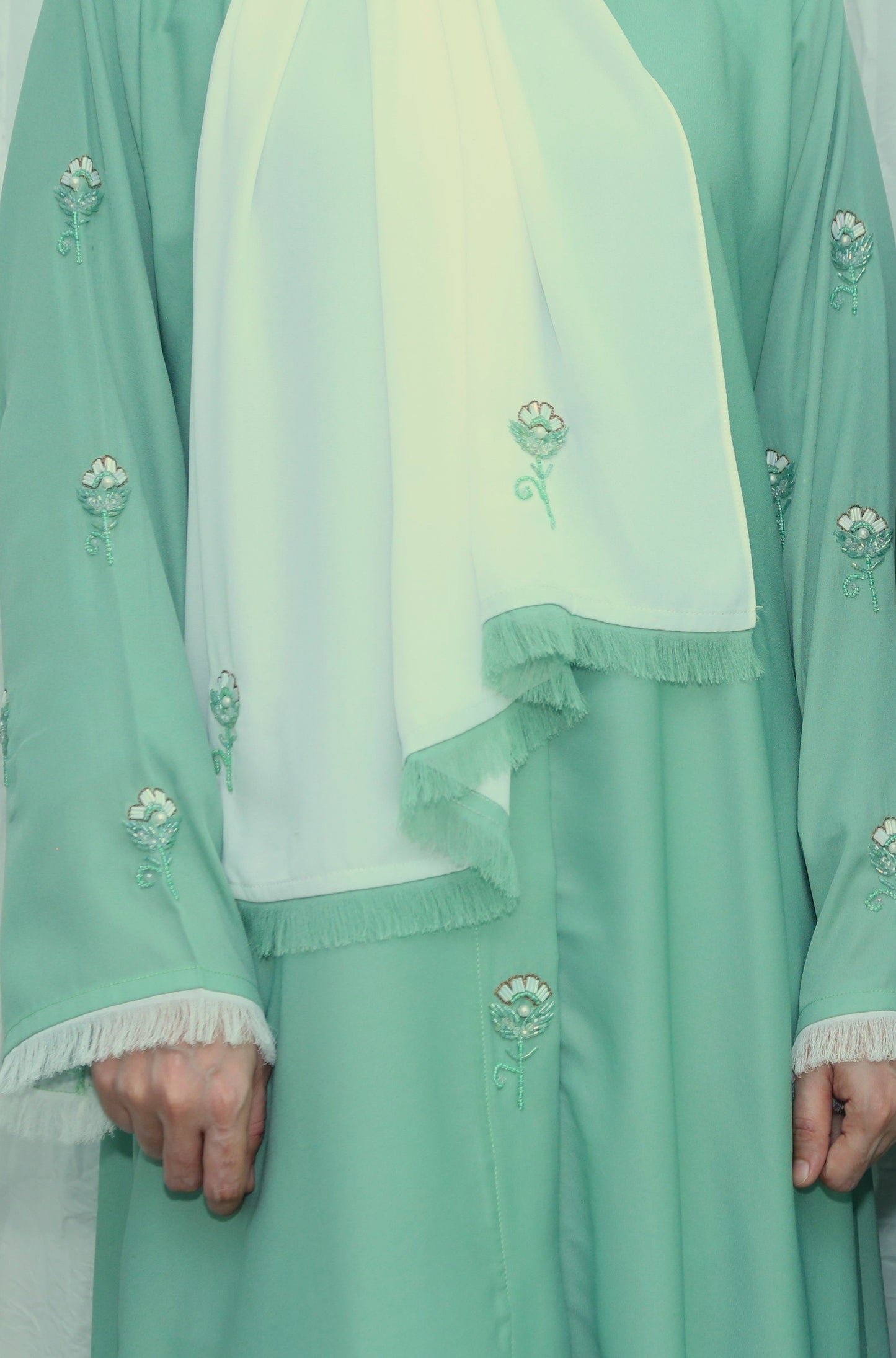 Formal Abaya - Mint and White