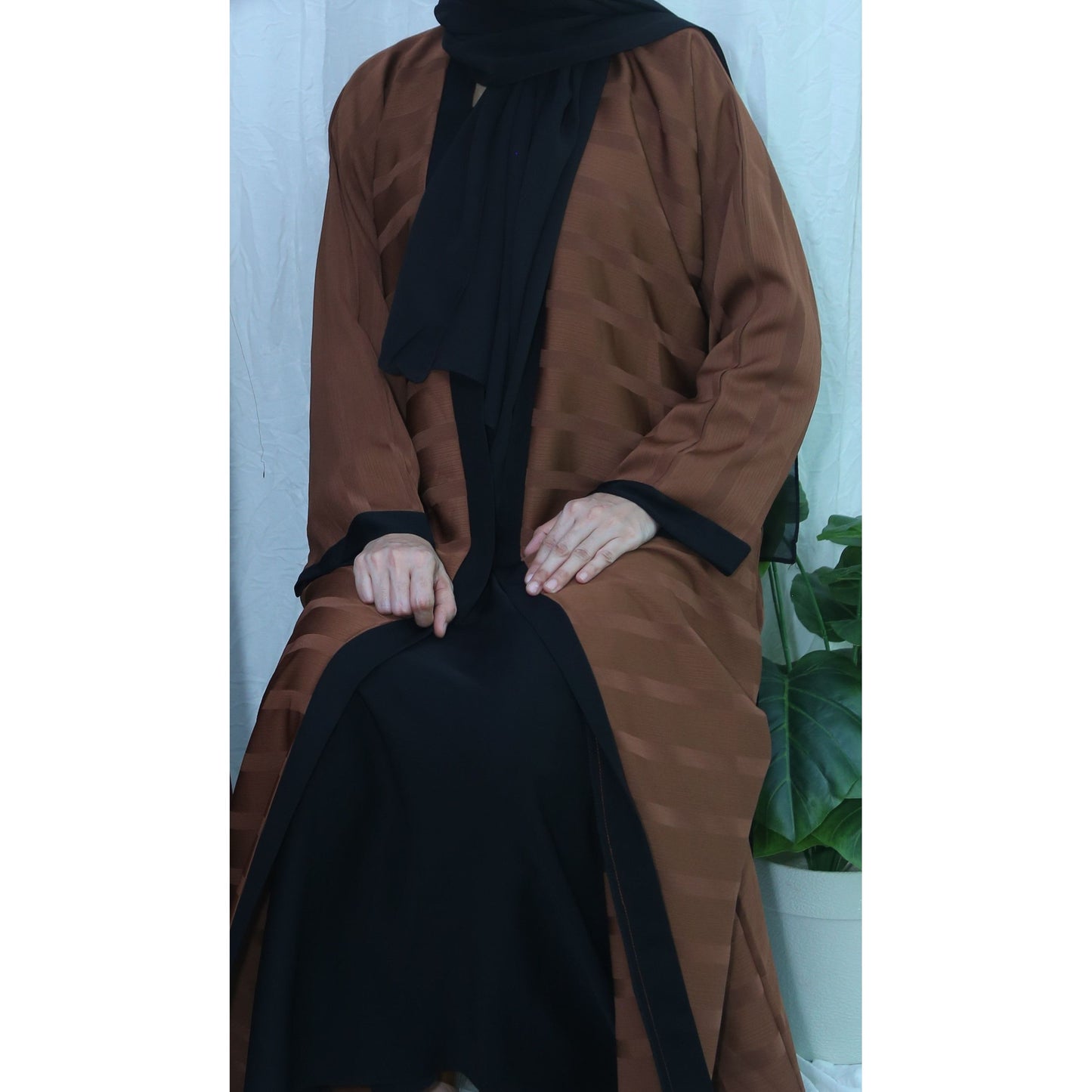 Stylish Abaya - DEEP CAMEL & BLACK